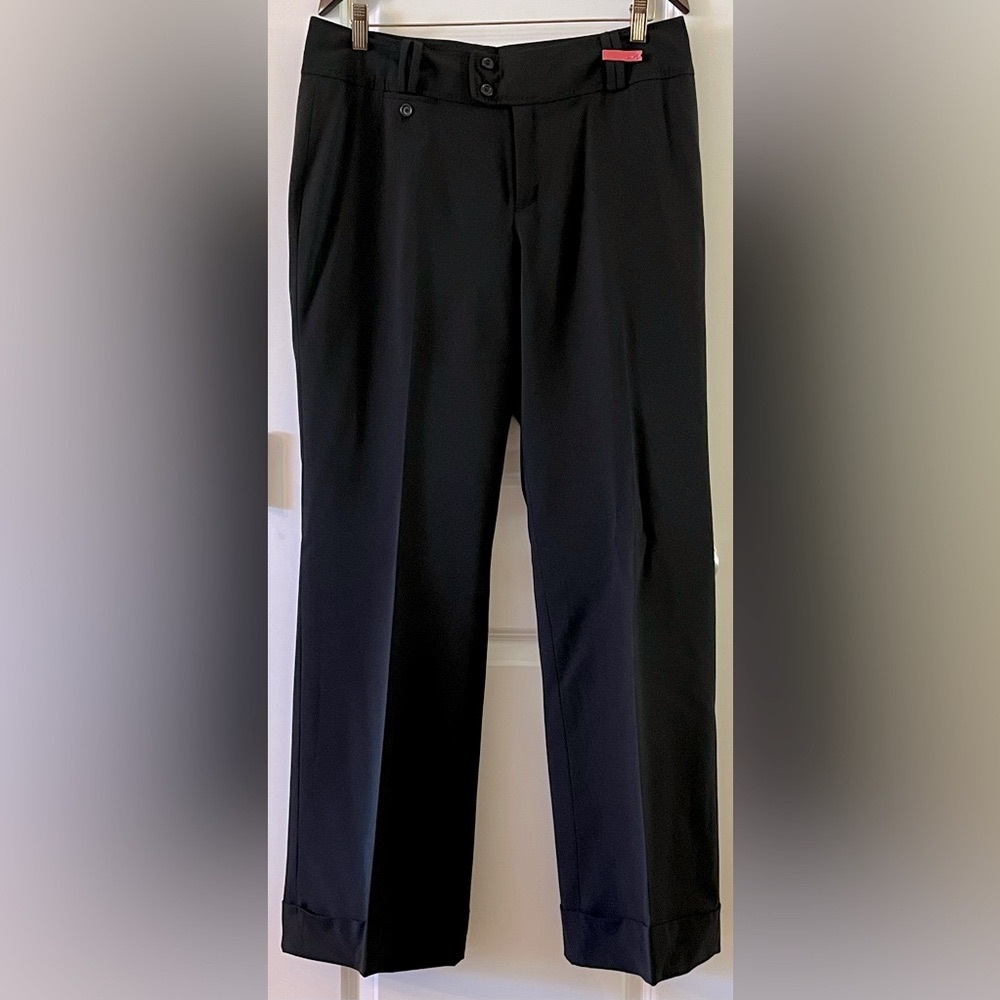 Banana Republic Jackson Wide Leg Cuffed Essential Black Wool Blend Pant, Size 12